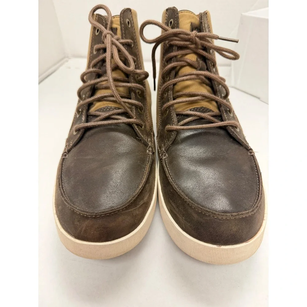 OluKai Molina Mens Brown Leather Textile High Top Boots 10501-3427 Size 11.5